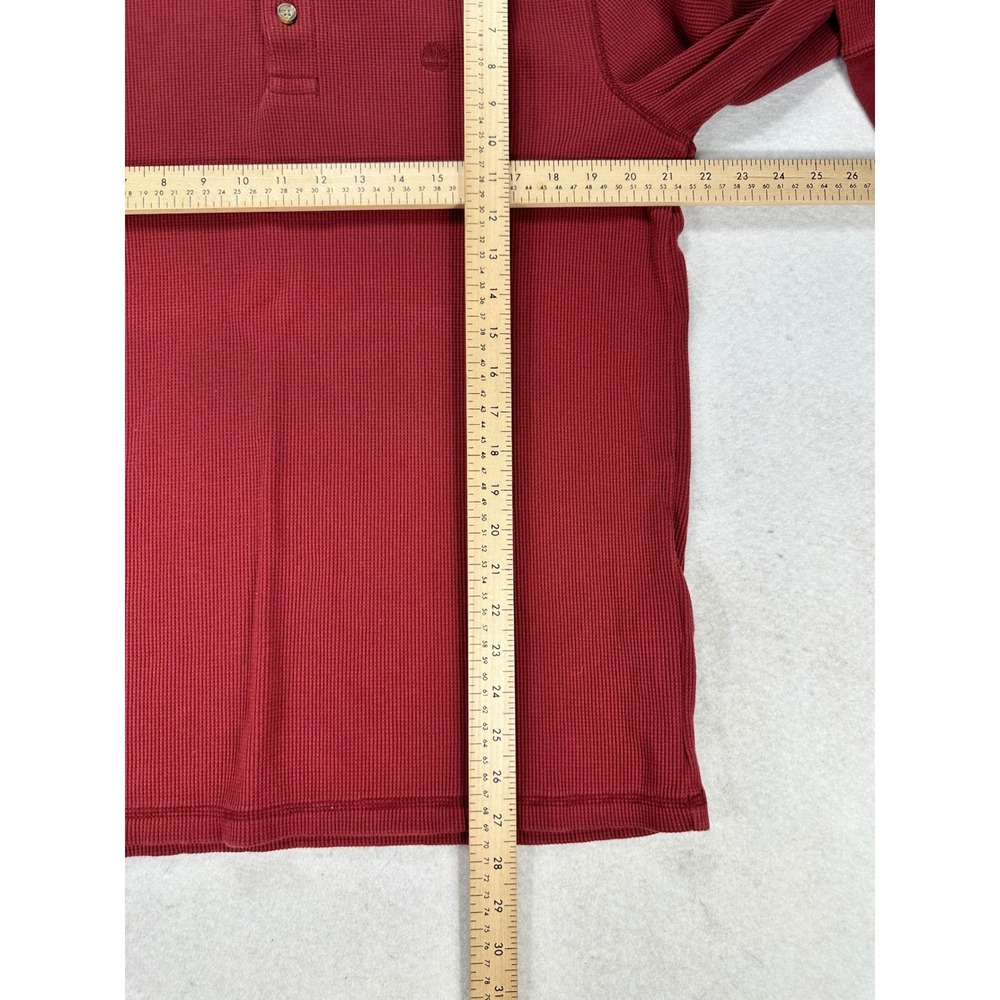 Timberland Mens Henley Shirt Large Red Waffle Knit Thermal Long Sleeve L - Picture 4 of 6